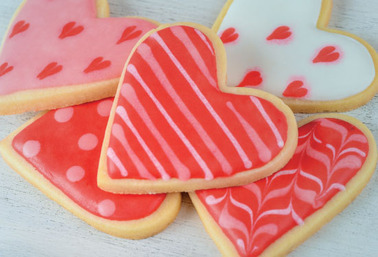 Various heart shaped treats for valentines day.