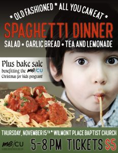 Me/CU Spaghetti Dinner 2018 flyer