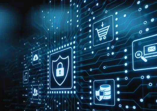 digital graphic concept showing connectivity of digital transactions through cyber security